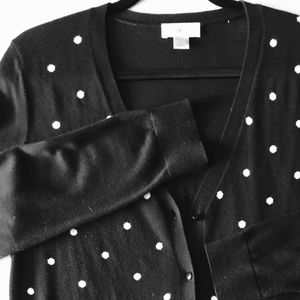 Ann Taylor Loft Black Poka Dot Cardigan Sz PL